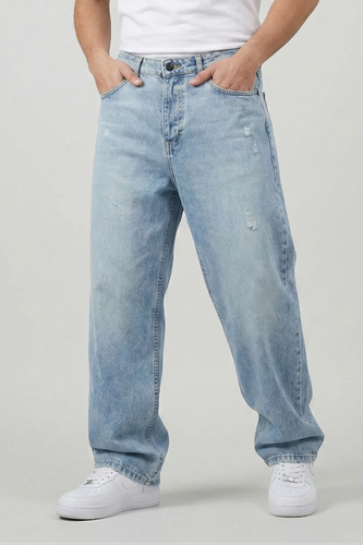 خرید شلوار بگ مردانه جین یخی سنگ شور با کیفیتSIGMA MEN