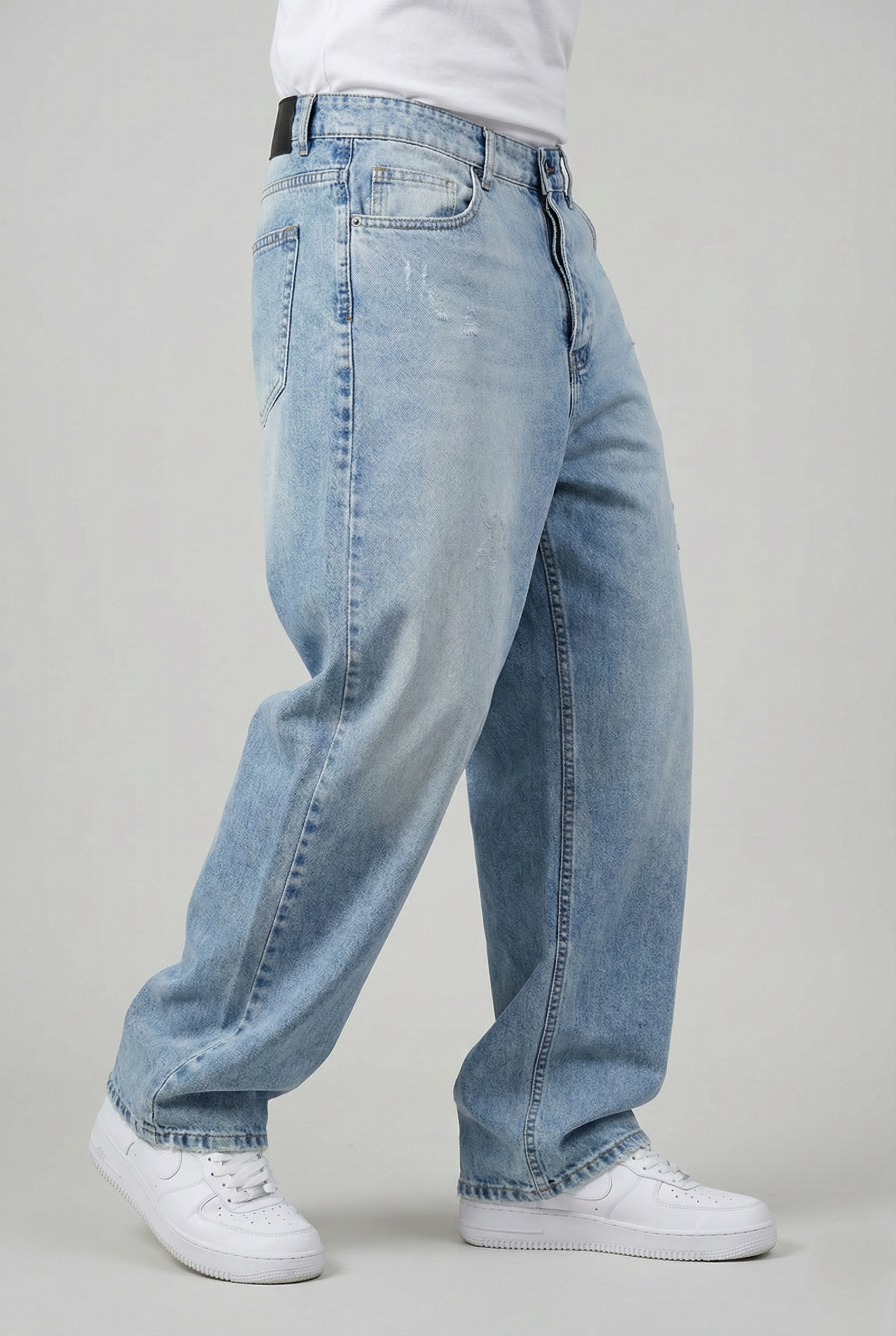 نمای سه رخ شلوار بگ مردانه جین یخی سنگ شور با کیفیتSIGMA MEN