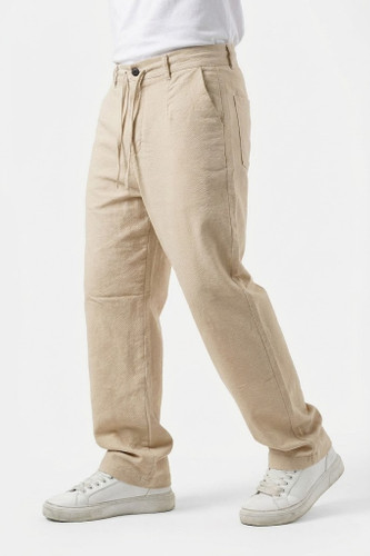 شلوار کنفی مردانه رنگ شیری سفید گرم دار نیم بگ پارچه وارداتی ZARA