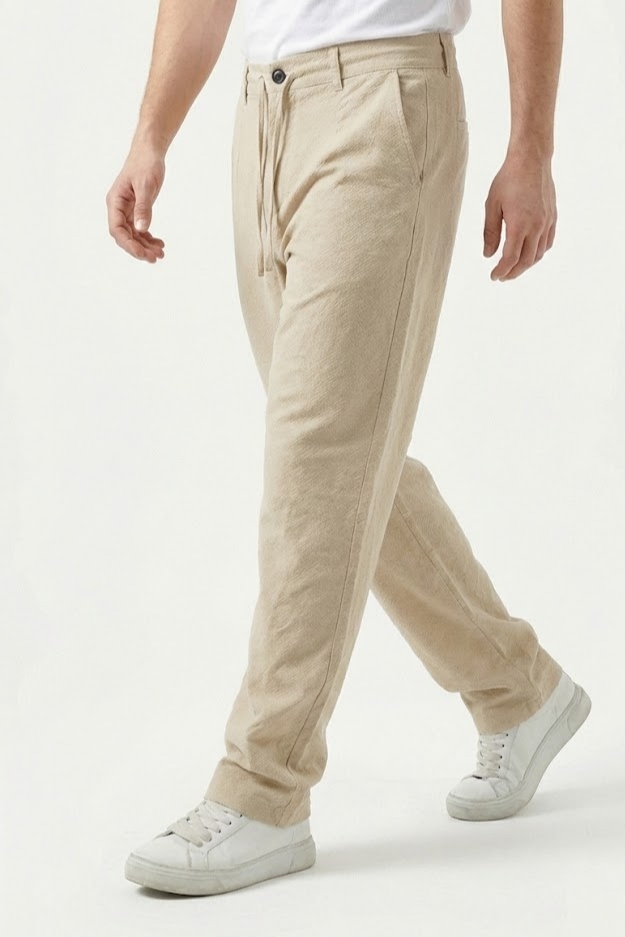 شلوار کنفی مردانه رنگ شیری سفید گرم دار نیم بگ پارچه وارداتی ZARA