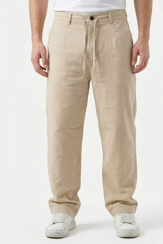 شلوار کنفی مردانه رنگ شیری سفید گرم دار نیم بگ پارچه وارداتی ZARA