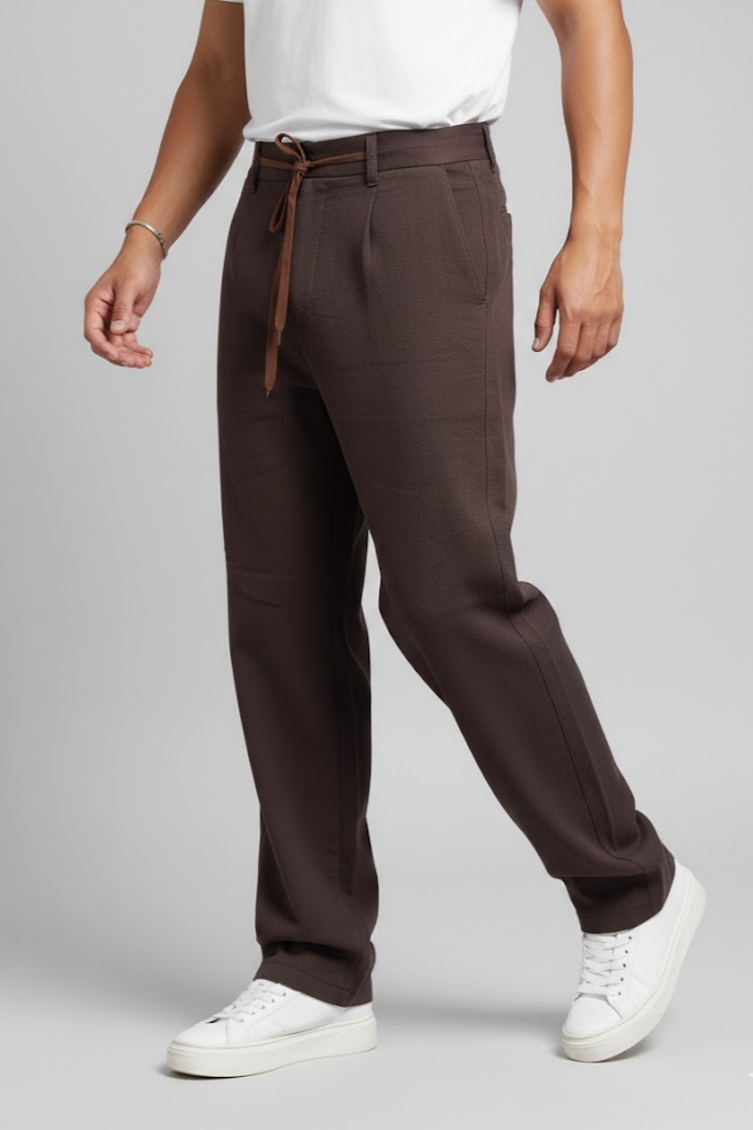 شلوار کنفی مردانه قهوه ای موکا گرم دار نیم بگ پارچه وارداتی