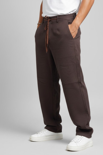 شلوار کنفی مردانه قهوه ای موکا گرم دار نیم بگ پارچه وارداتی