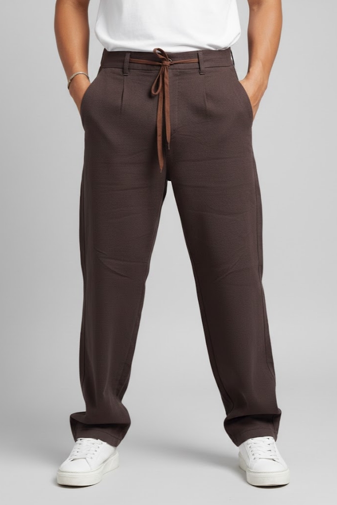 شلوار کنفی مردانه قهوه ای موکا گرم دار نیم بگ پارچه وارداتی