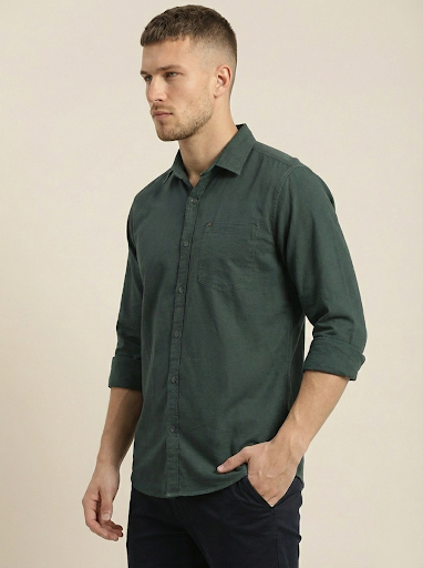 خرید پیراهن مردانه سبز تیره آستین بلند نخ پنبه SIGMA MEN