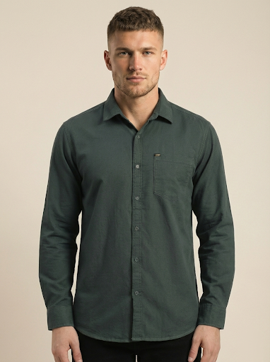 پیراهن مردانه سبز تیره آستین بلند نخ پنبه SIGMA MEN