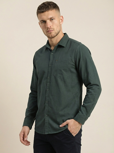تنخور پیراهن مردانه سبز تیره آستین بلند نخ پنبه SIGMA MEN