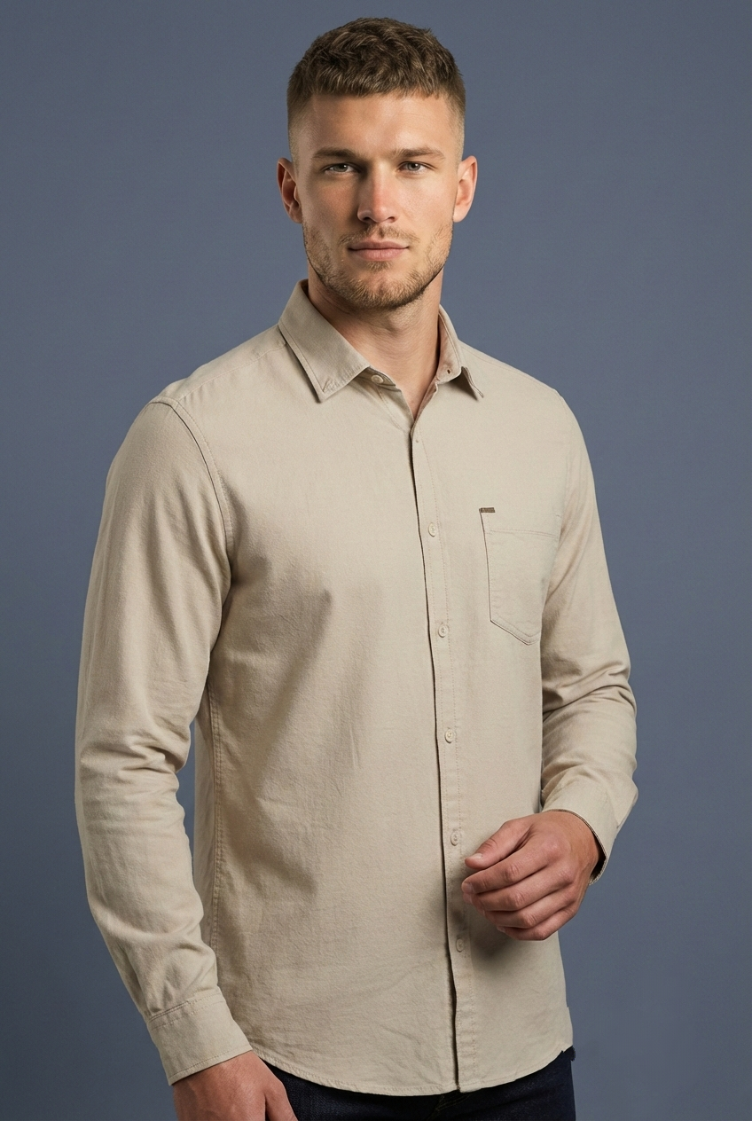 خرید پیراهن مردانه کرم آستین بلند نخ پنبه SIGMA MEN