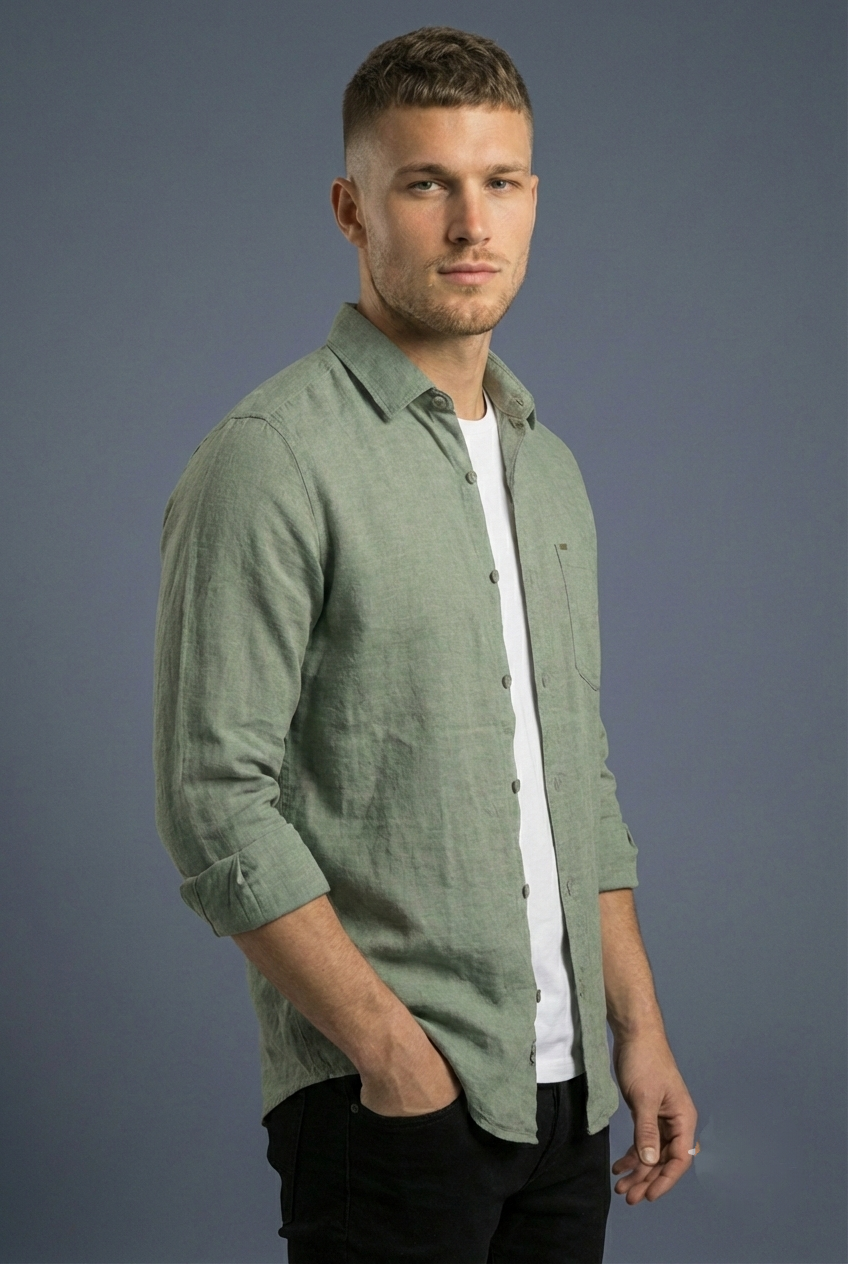 پیراهن مردانه سبز آستین بلند نخ پنبه SIGMA MEN