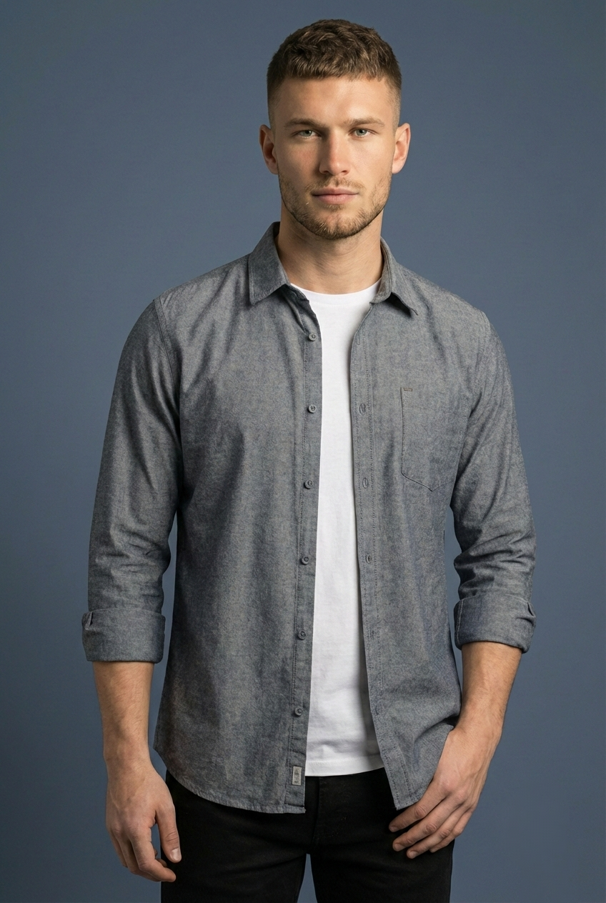 پیراهن مردانه ذغالی آستین بلند نخ پنبه SIGMA MEN