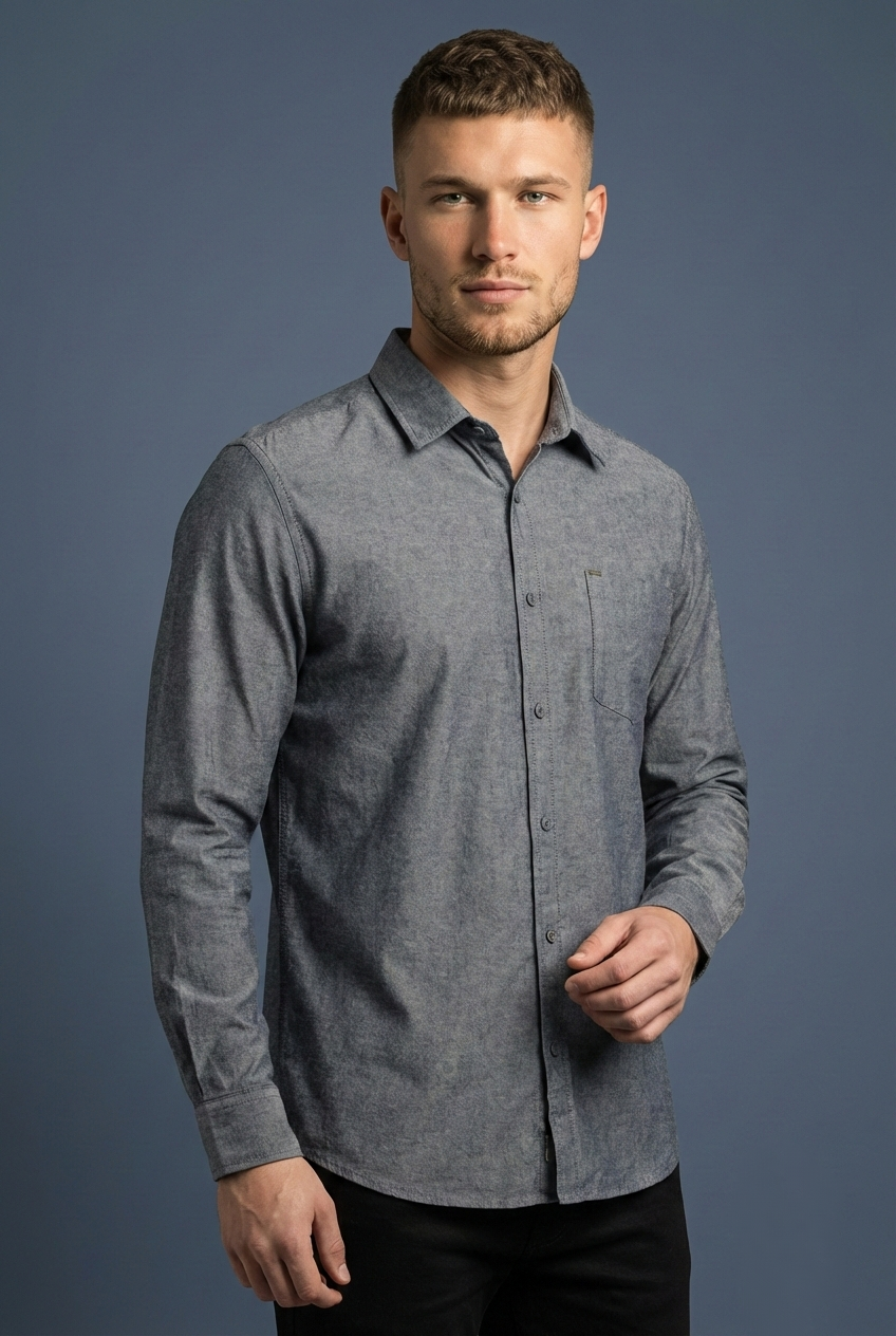 پیراهن مردانه ذغالی آستین بلند نخ پنبه SIGMA MEN