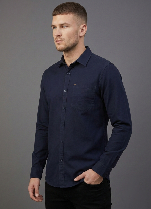 پیراهن مردانه سورمه ای آستین بلند نخ پنبه SIGMA MEN