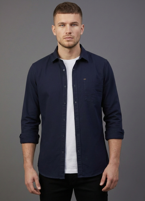 پیراهن مردانه سورمه ای آستین بلند نخ پنبه SIGMA MEN