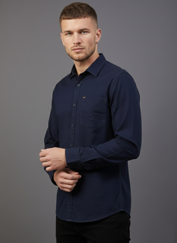 پیراهن مردانه سورمه ای آستین بلند نخ پنبه SIGMA MEN