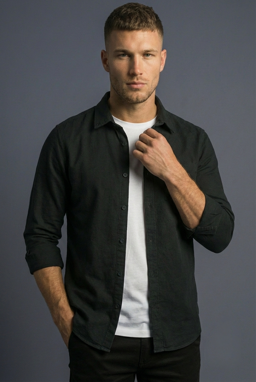 پیراهن مردانه مشکی آستین بلند نخ پنبه SIGMA MEN