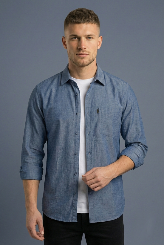 پیراهن مردانه آبی سنگشور آستین بلند نخ پنبه SIGMA MEN