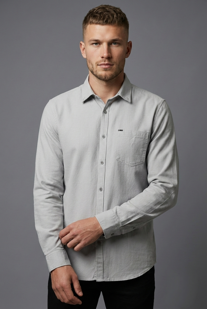 پیراهن مردانه طوسی آستین بلند نخ پنبه SIGMA MEN
