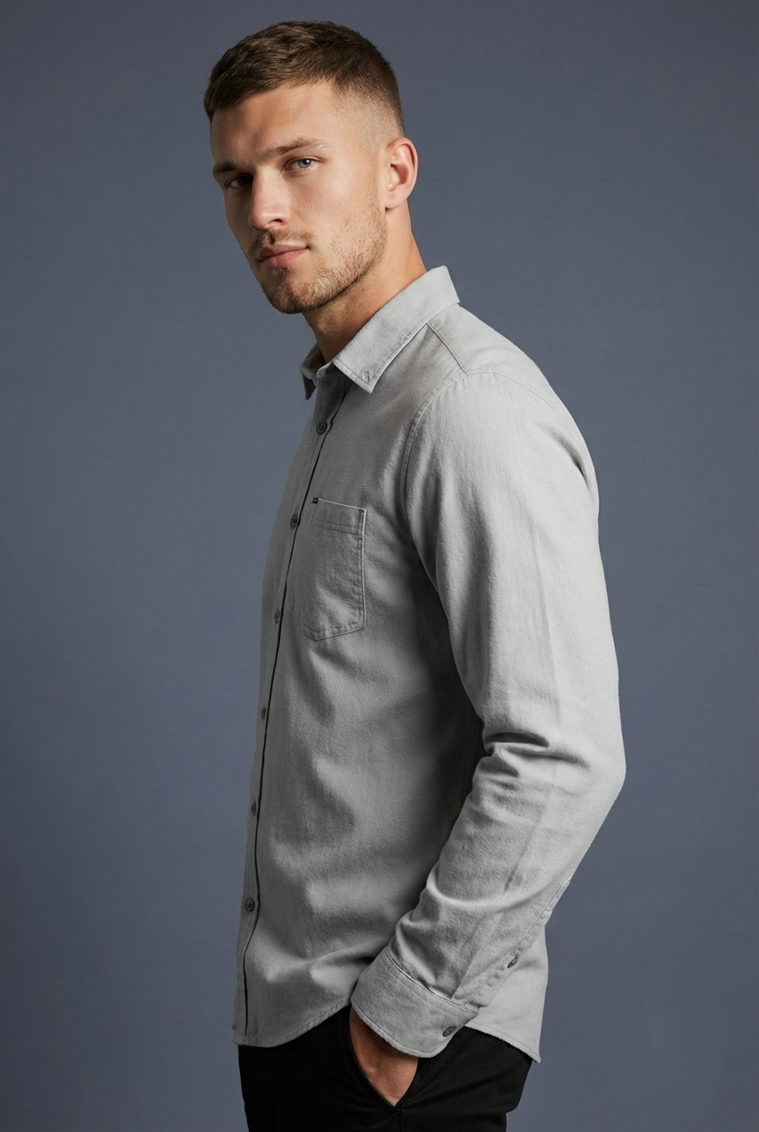 پیراهن مردانه طوسی آستین بلند نخ پنبه SIGMA MEN