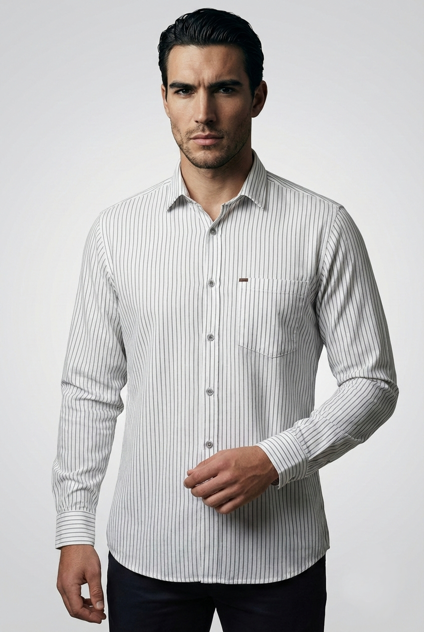 پیراهن مردانه راه راه آستین بلند نخ پنبه SIGMA MEN