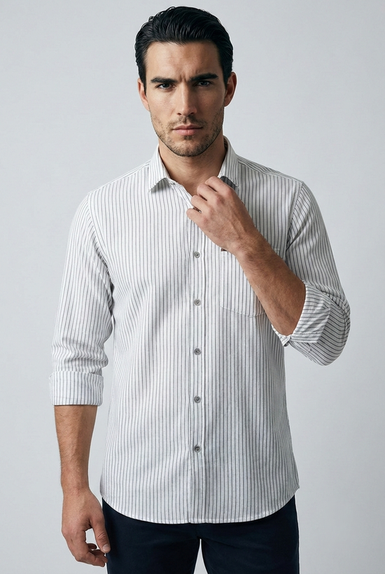 پیراهن مردانه راه راه آستین بلند نخ پنبه SIGMA MEN