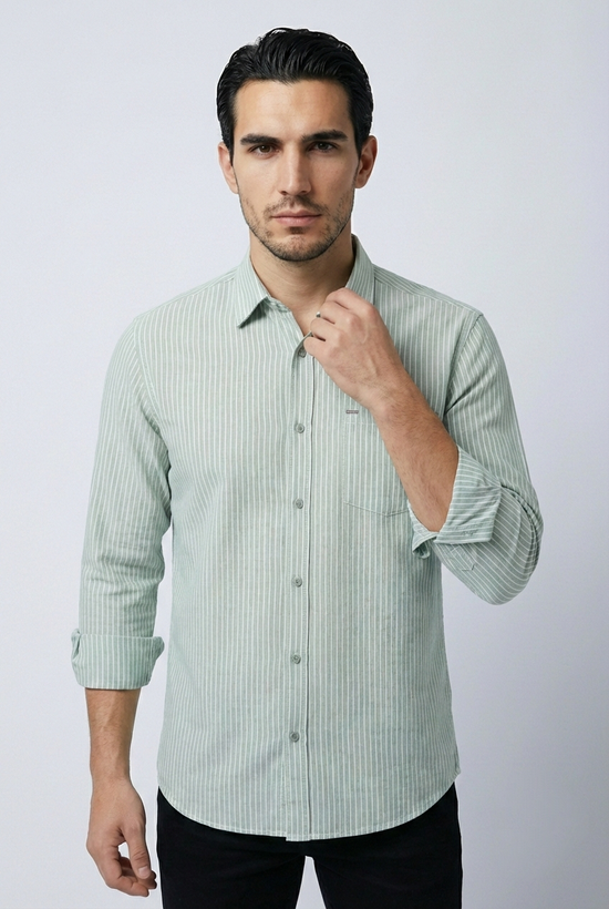 پیراهن مردانه راه راه آستین بلند نخ پنبه SIGMA MEN