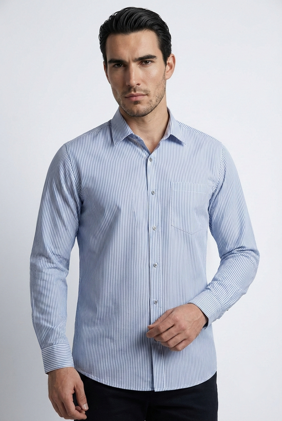 پیراهن مردانه راه راه آستین بلند نخ پنبه SIGMA MEN