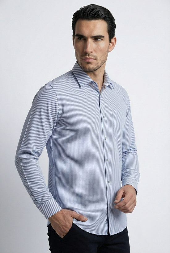 پیراهن مردانه راه راه آستین بلند نخ پنبه SIGMA MEN