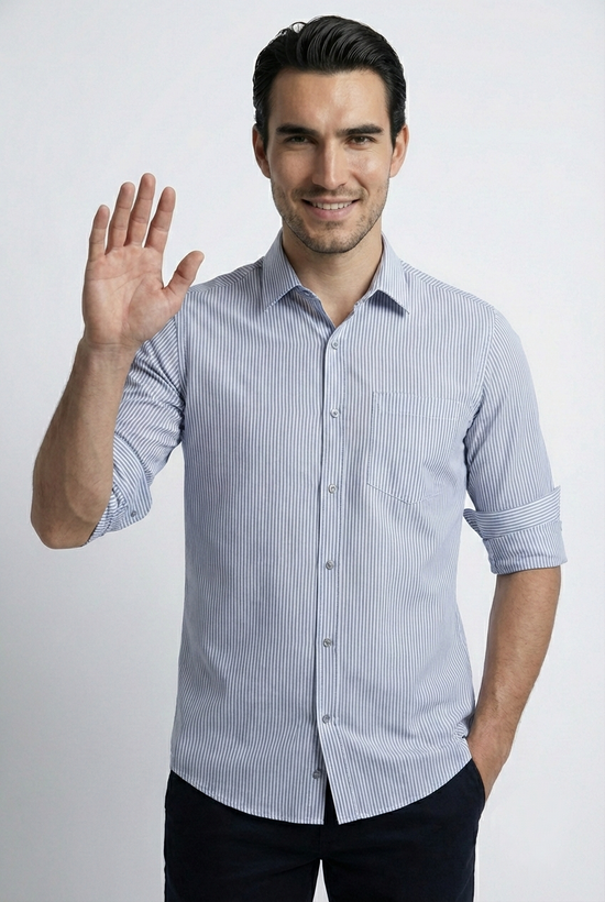 پیراهن مردانه راه راه آستین بلند نخ پنبه SIGMA MEN