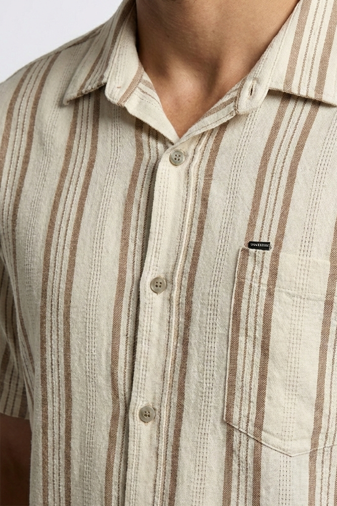 پیراهن مردانه آستین کوتاه راه راه کنفی SIGMAMEN