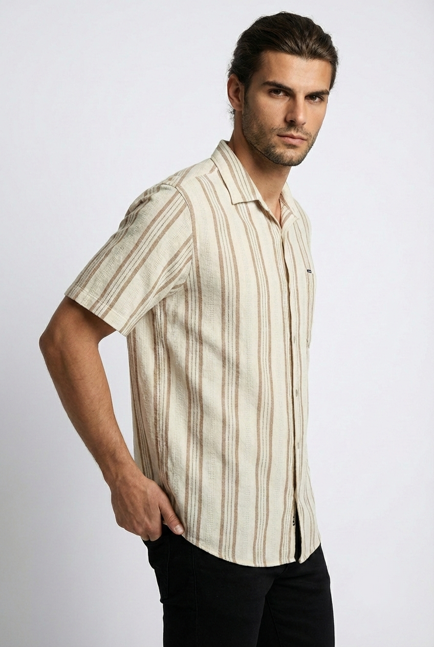 پیراهن مردانه آستین کوتاه راه راه کنفی SIGMA MEN