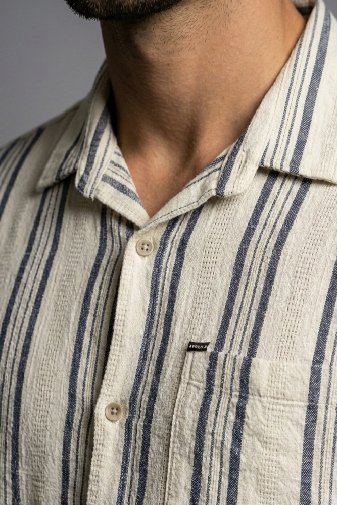 پیراهن مردانه آستین کوتاه راه راه کنفی SIGMAMEN