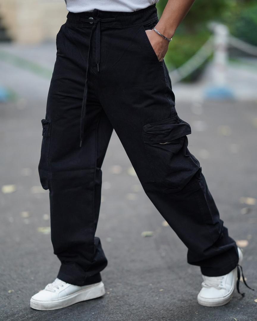 شلوار کارگو بگ مردانه مشکی دمپا استوپر SIGAMMEN