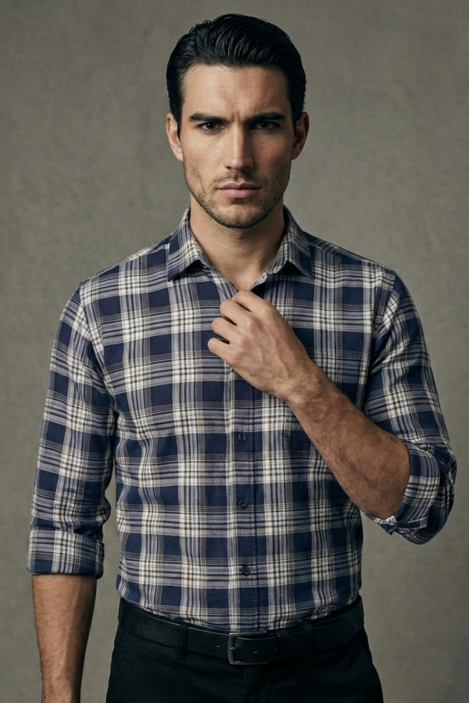 پیراهن مردانه چهارخانه آستین بلند نخ پنبهSIGAMEN