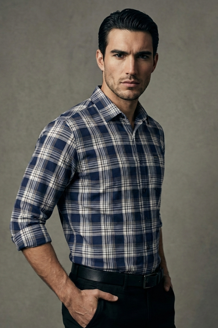 پیراهن مردانه چهارخانه آستین بلند نخ پنبهSIGMAMEN